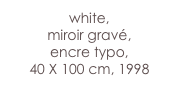 white,
miroir gravé, 
encre typo,
40 X 100 cm, 1998