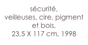 sécurité,
veilleuses, cire, pigment et bois,
23,5 X 117 cm, 1998 