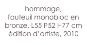 hommage,
fauteuil monobloc en bronze, L55 P52 H77 cm
édition d’artiste, 2010