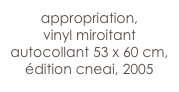 appropriation, 
vinyl miroitant autocollant 53 x 60 cm,
édition cneai, 2005