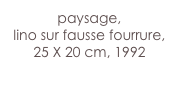 paysage,
lino sur fausse fourrure,
25 X 20 cm, 1992
