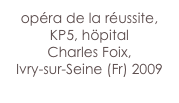 opéra de la réussite,
KP5, höpital 
Charles Foix,
Ivry-sur-Seine (Fr) 2009
