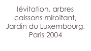 lévitation, arbres caissons miroitant,
Jardin du Luxembourg,
Paris 2004
